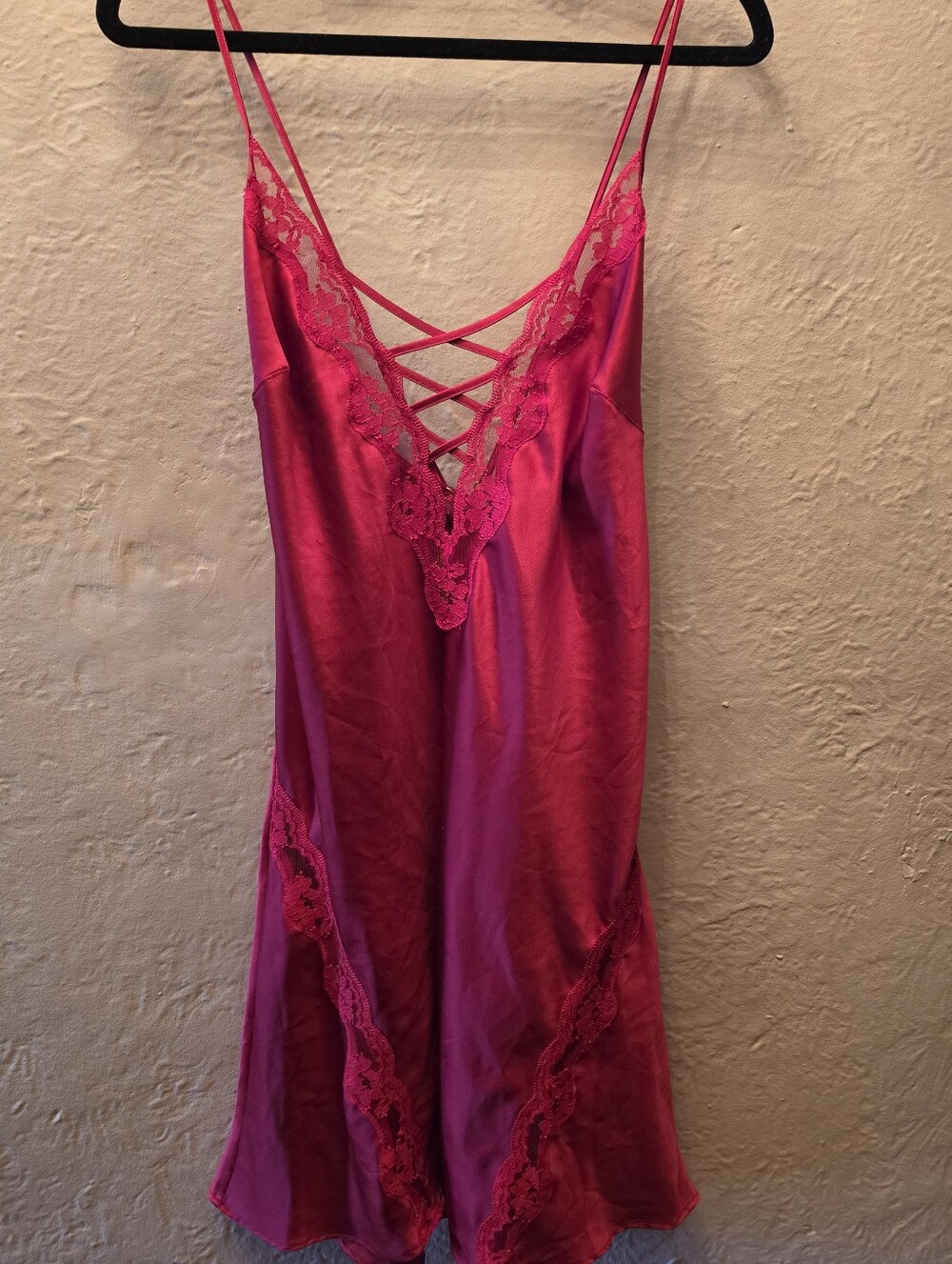 Victoria’s Secret Red Satin Lace Slip Dress Size M